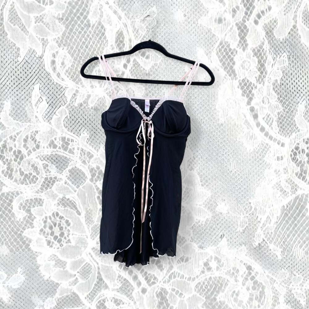 Victoria's Secret Y2K Babydoll Slip Dress Black and Pink